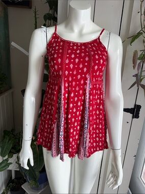 Angie Girls Med Red boho Printed Spaghetti Strap Tank Top GUC
